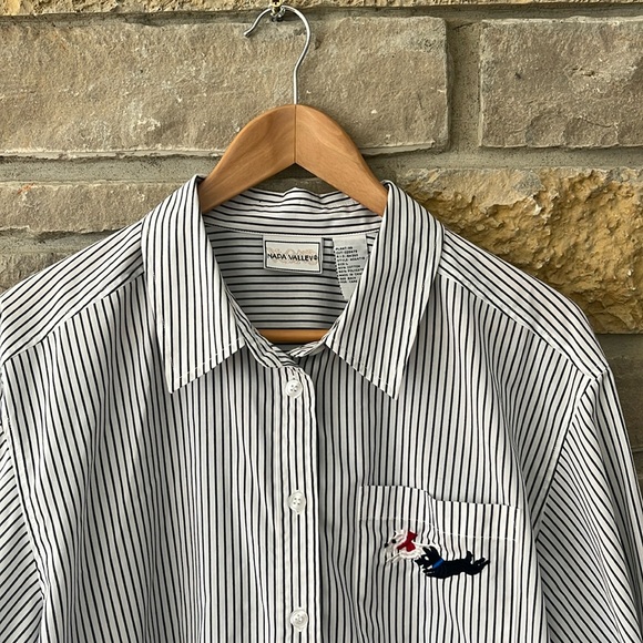 Vintage Napa Valley White Button Down Shirt with Black Vertical Stripes Large - Picture 3 of 15
